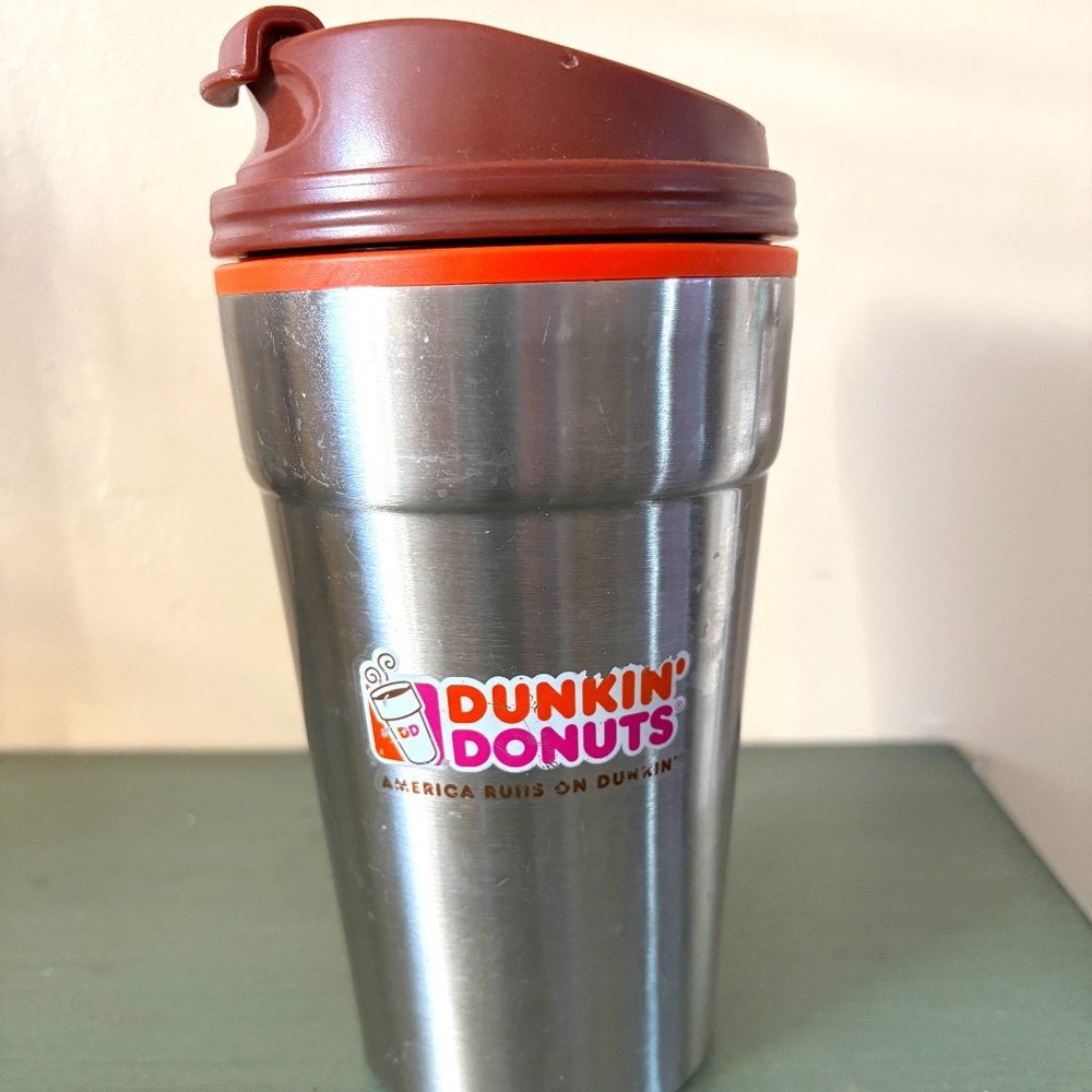 Dunkin Donuts metal travel cup/mug, with lid